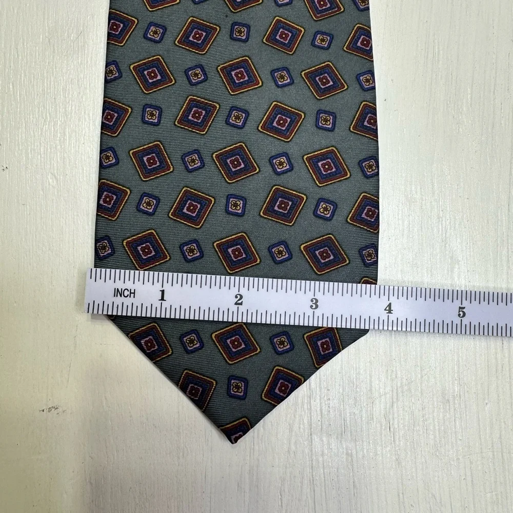 Vintage Caumont Italy Silk Tie Gray Geometric Squares Classic Wide 4” Necktie